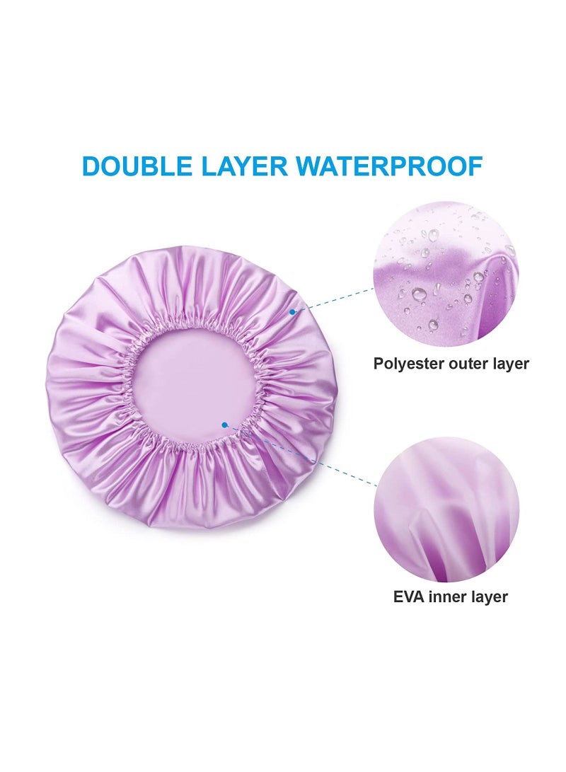 Shower Cap Hat EVA Caps Double Waterproof Layers Bathing Hair Protection Reusable for Women Medium Size Ocean Blue Light Purple Gold Rose Red - Image 3